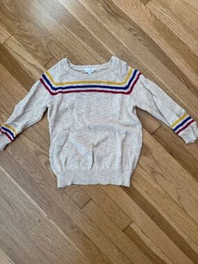Mo Vint Cream light Knit Kids Sweater with Color Stripe Yoke 100% cotton